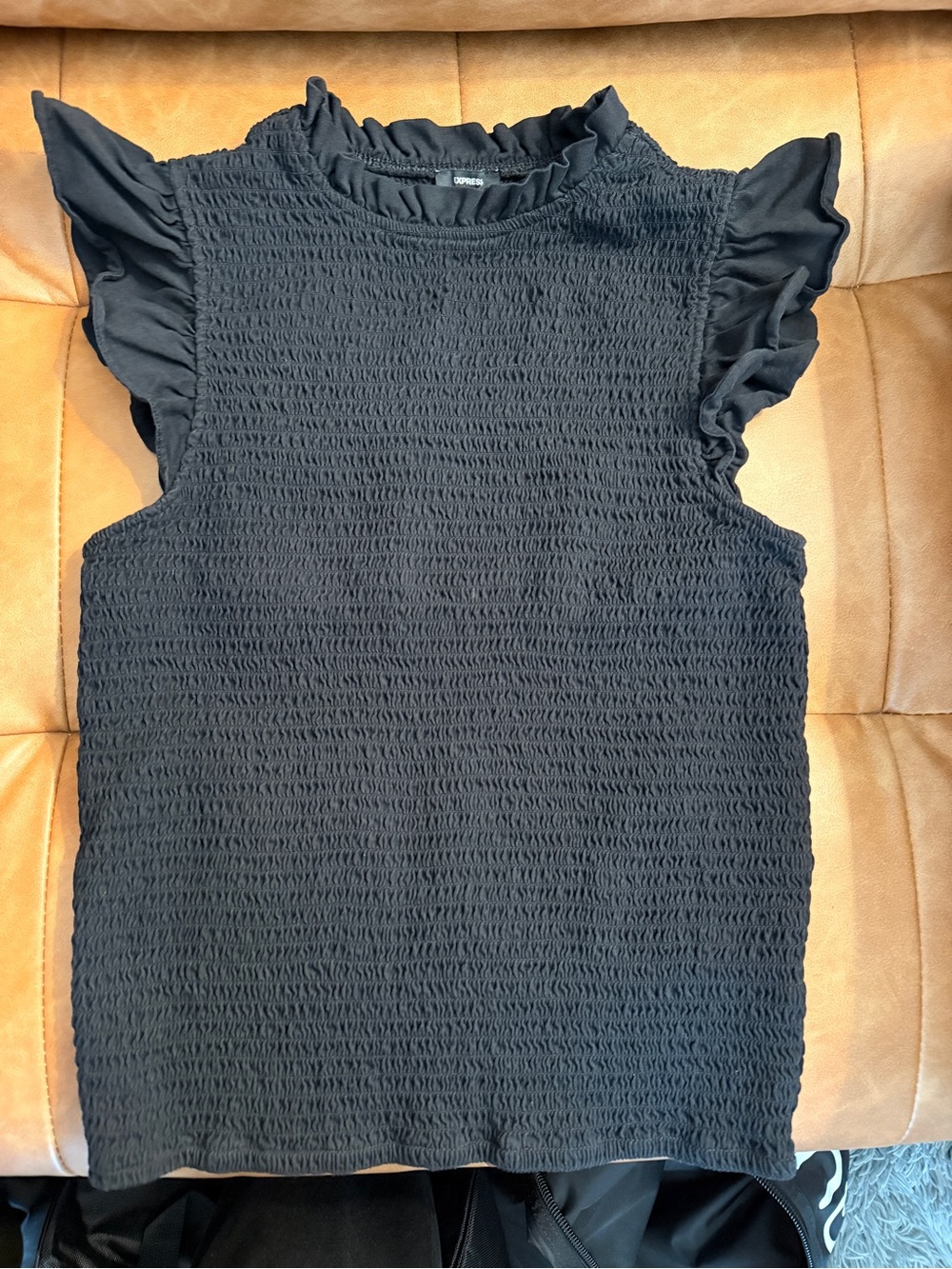 Express Black Smocked Ruffle Sleeve Tank Top